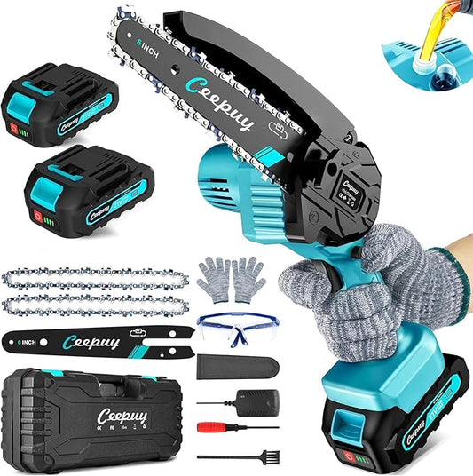 Mini Chainsaw Cordless,6 Inch Portable Electric Chain Saw, Automatic Oiler, Battery Powered Small Handheld Saw, Security Lock Trees Branches Trimming,Wood Cutting, 2 Batteries 2 Chains 2026