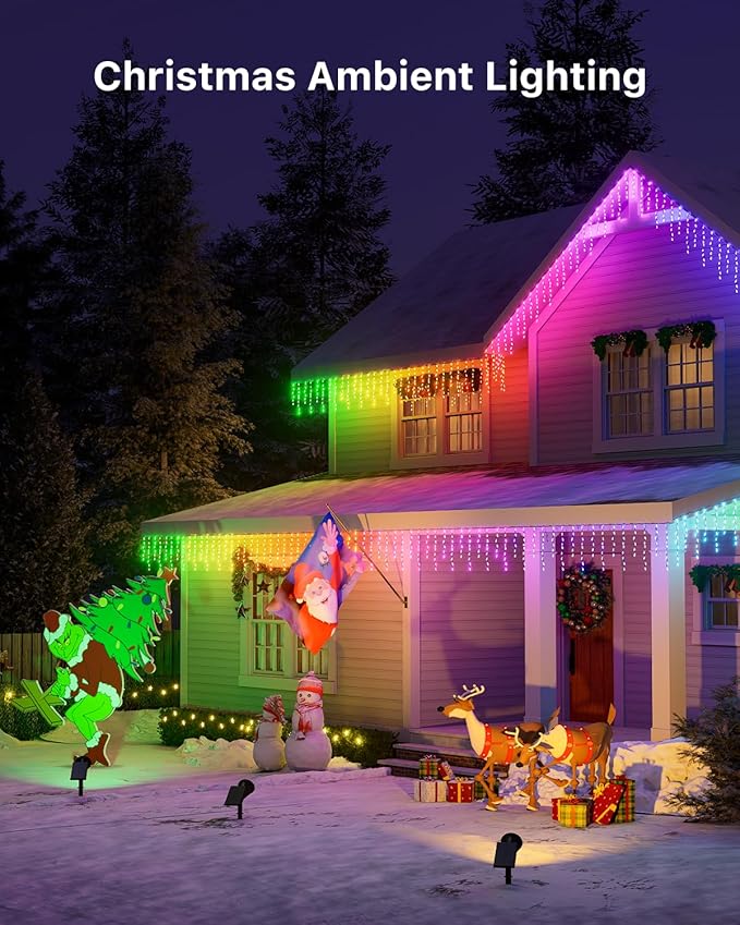 4 Pack Christmas Color Change Solar Spotlights Outdoor Waterproof Led Landscape Spot Lights Uplighting for Gingerbread Man, Snowman, Reindeer, Decorations, Holiday Ambient Lighting Lawn, Yard, Garden