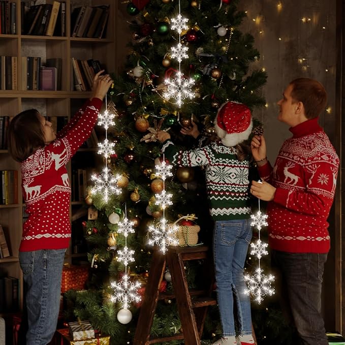 5Pcs Christmas Window Lights, Battery Powered Twinkle Lights Christmas Decorations Indoor Outdoor for Wall Door Porch Balcony Glass Decor with Suction Cup & Timer