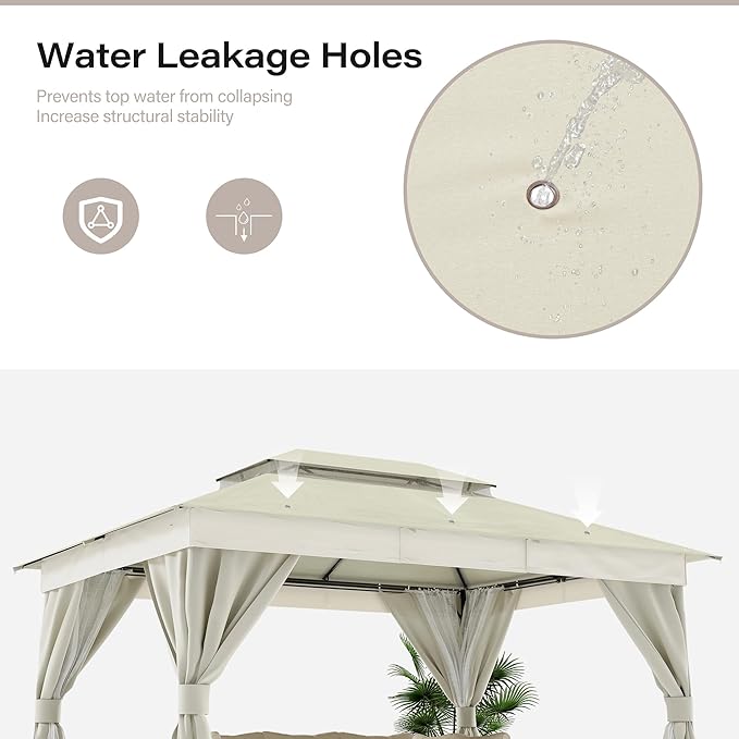 LAUSAINT HOME Semi-Permanent Patio Gazebo 10'x13' with Expansion Bolts, Outdoor Heavy Duty Party Tent with Double Roofs, Mosquito Nettings and Privacy Screens for Backyard, Garden, Lawn, Cream White