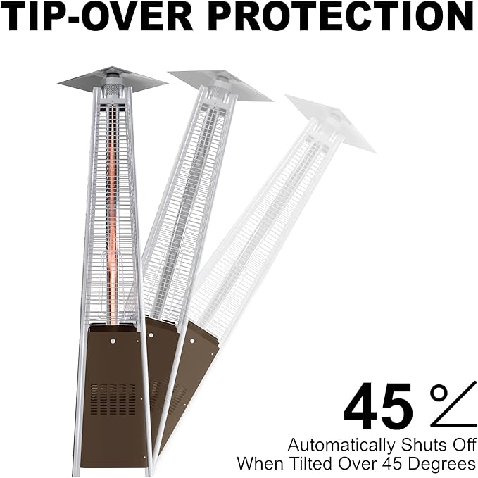 Kingdura 48,000 BTU Pyramid Patio Heater with Cover & Wheels, Outdoor Patio Heaters for Outdoor Use, Triple Safety Protection, 87 Quartz Glass Tube Propane Heater for Deck Backyard Commercial Balcony