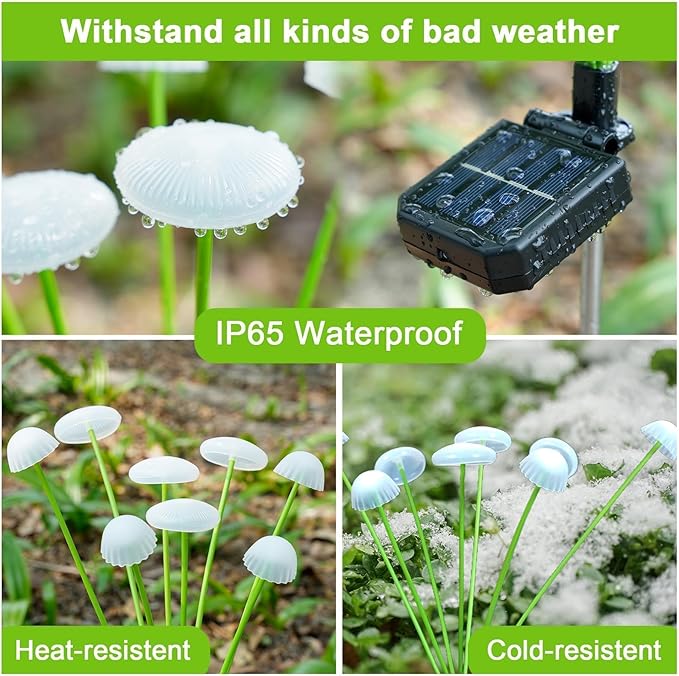 2 Pack 16 LEDs Solar Garden Lights, Upgraded 8 Modes Solar Lights Outdoor, IP65 Waterproof Swaying Light, Mushroom Outdoor Decor for Garden, Yard, Patio, Pathway (Warm White)