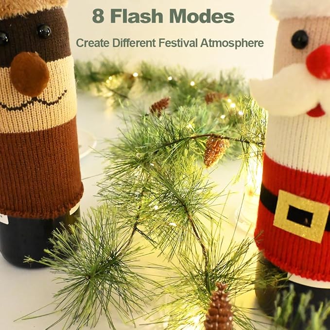 Christmas Garland with Lights 6.56 FT Smokey Pine Garlands with 30 LED Fairy Lights Battery Operated Garland Lights with Pine Cones Artificial Greenery Garland Christmas Pre-lit Light for Home