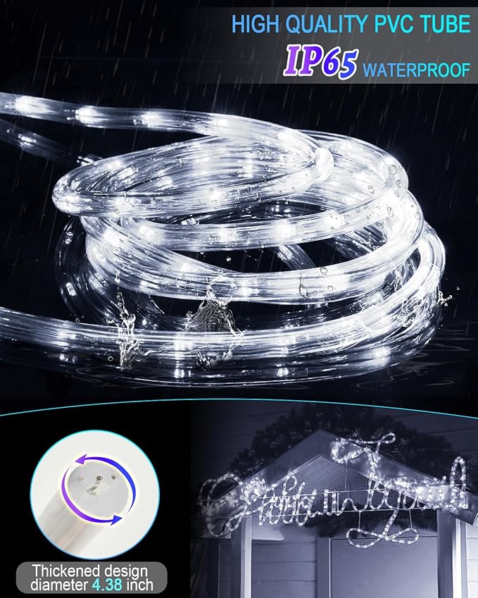 Coroor Rope Lights Outdoor Waterproof Christmas 100ft 720 LED, Flexible Connectable Tube Lights, String Lights Decorative Lighting for Garden Patio Pool Tree Bedroom Xmas Decor(White)