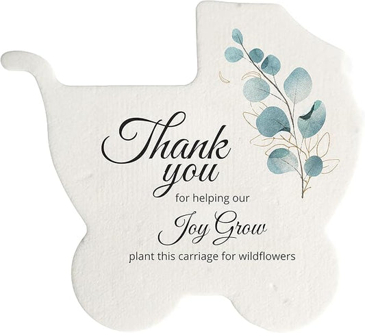 Baby Carriage Seed Paper – 24 pcs Green Baby Shower Favors for Guests with Wildflower Seeds, Writable & Plantable, Gender Reveal, Birthday Gifts for Guest