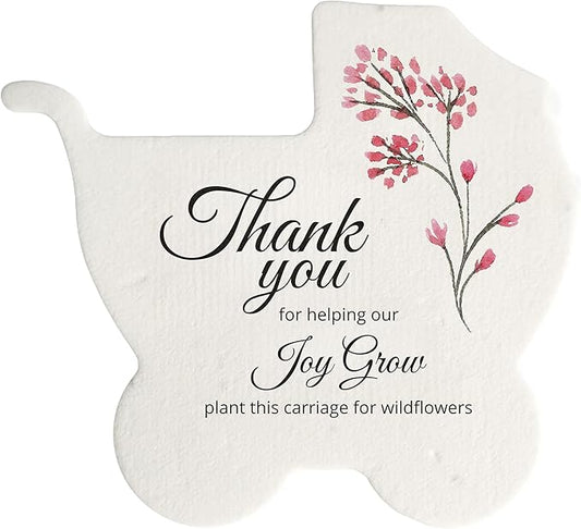 Baby Carriage Seed Paper – 24 pcs Pink Baby Shower Favors for Guests with Wildflower Seeds, Writable & Plantable, Gender Reveal, Birthday Gifts for Guest