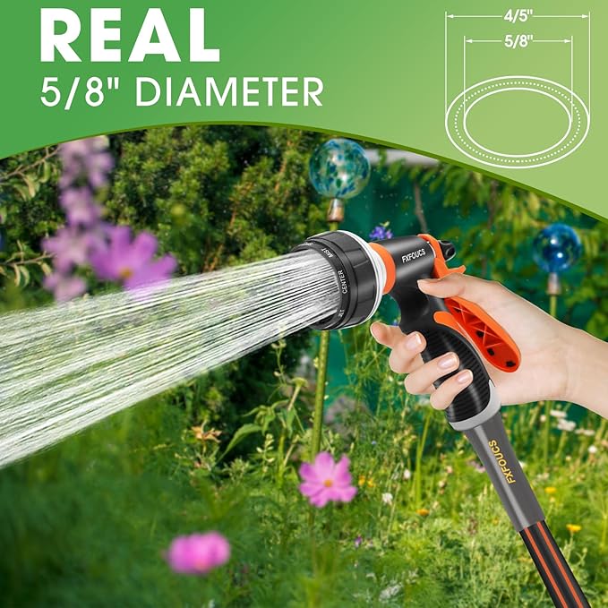 Heavy Duty Garden Hose ? 5/8 Inch Flexible, Lightweight Hybrid Hose with 600 PSI Burst Pressure, Swivel Handle, and Durable Copper Male/Female Fittings (Black with hose sprayer, 50FT)