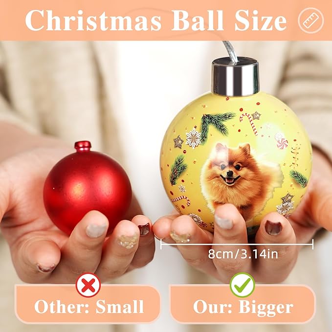 Bemaystar Personalized Photo Ball Christmas Ornaments - Custom Dog Ornaments for Christmas Tree, Photo Ornament Customized Xmas Tree Hanging Decorations