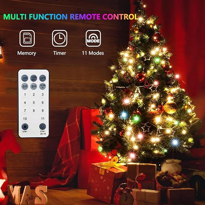 Christmas Lights 300 LED 108FT Color Changing Christmas Tree Lights with Warm White & Multicolor, 11 Modes Waterproof and Connectable Christmas String Lights with Remote for Xmas Decorations
