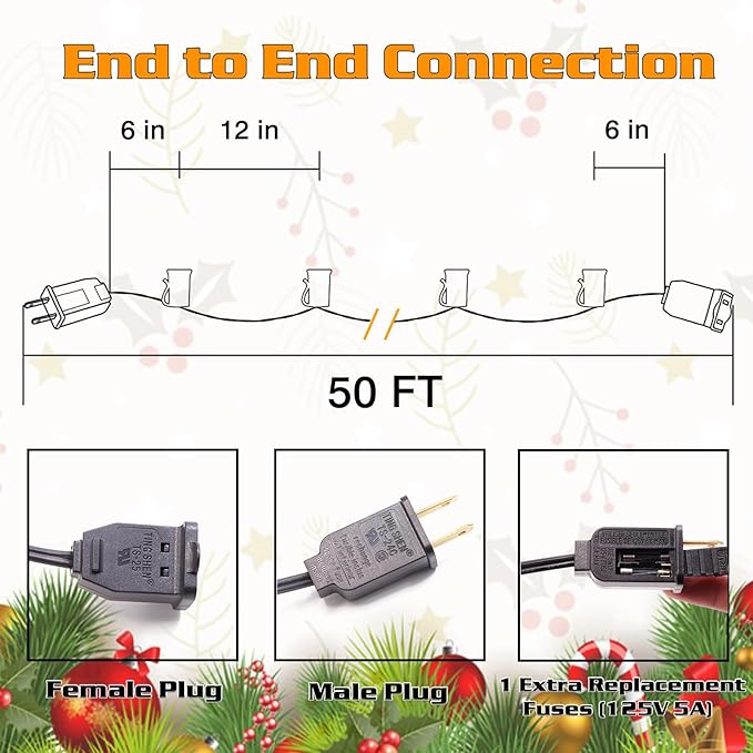50FT C9 Light String Christmas Stringer, E17 Light Sockets 12" Spacing, C9 Stringer Set Black Outdoor String Light Strand for Wedding Patio Event Lighting Decor, Black Wire