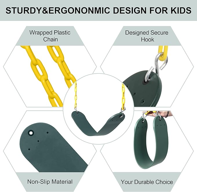 Take Me Away 2-Pack Heavy Duty Swing Seat with 66 Anti-Rust Chains & Quick-Connect Snap Hooks, 500lb Capacity Replacement Swing Set for Outdoor Playgrounds & Backyards