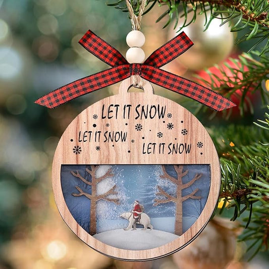 Tesuivra Christmas Tree Decorations Personality - Funny Brown Hanging Ornaments Set - Wooden Bear Santa Snowmen Home Indoor Decor - Uncommon Red and White Themed Xmas Ornaments for Holiday Decorating