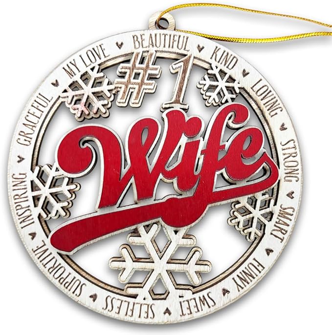 #1 Wife Wooden Christmas Ornament – Romantic Holiday Tree Decoration, Unique Gift for Wife, Stocking Stuffer Christmas Ornament, Rustic Wooden Keepsake for Her
