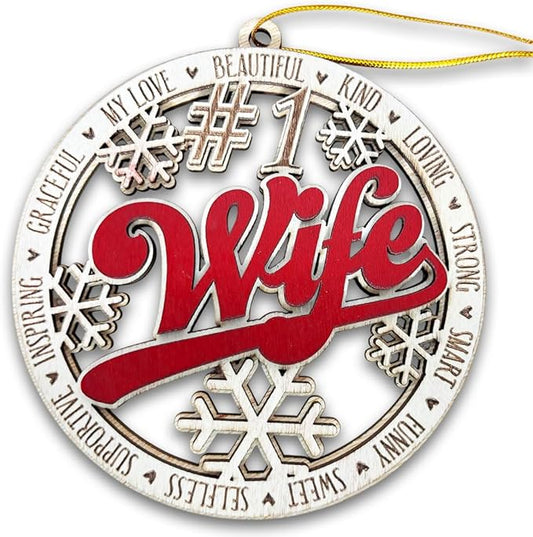 #1 Wife Wooden Christmas Ornament – Romantic Holiday Tree Decoration, Unique Gift for Wife, Stocking Stuffer Christmas Ornament, Rustic Wooden Keepsake for Her