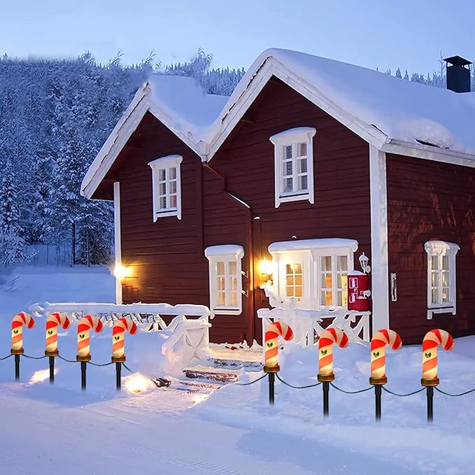 GOOTHY C7 Christmas Pathway Lights Outdoor, 7Ft Outdoor Christmas Decoration String Light with 8 Xmas Walkway Light Waterproof for Patio Driveway Lawn Garden Yard, Candy Cane, 14Ft