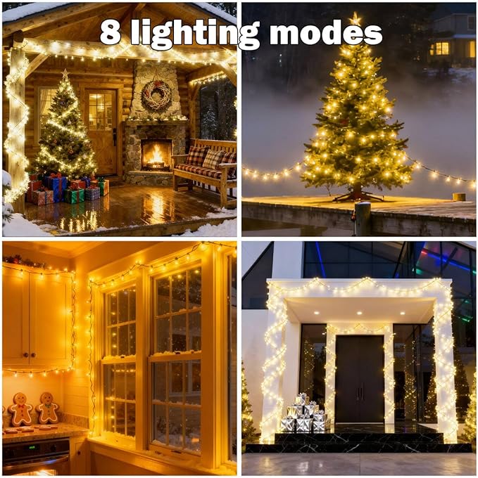 Upgrade 4 Pack Solar Christmas Lights Outdoor Waterproof, Warm White 400 LED Solar Fairy Lights, 8 Modes Solar String Lights for Outside Christmas Decorations Patio Yard Tree Garden