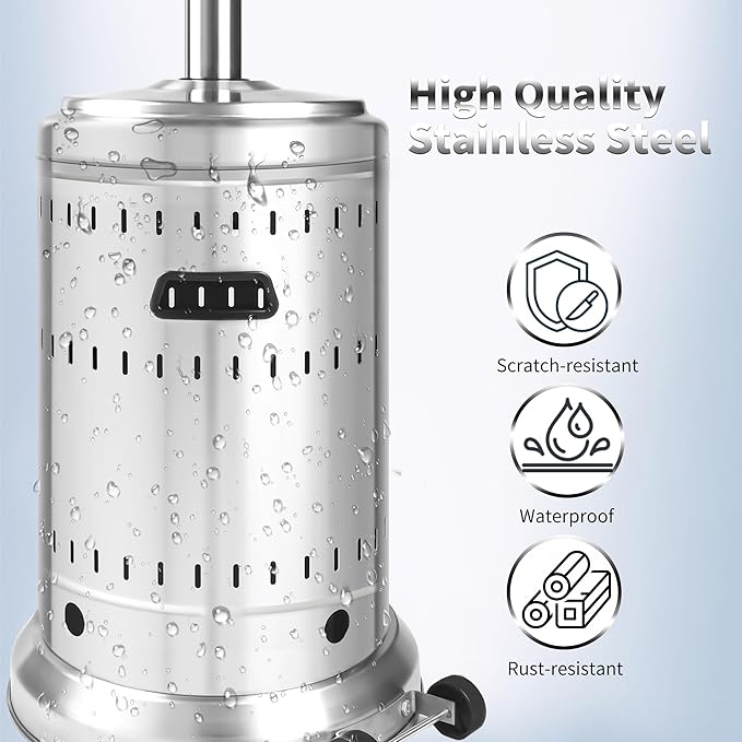 MAJARO 50,000 BTU Outdoor Propane Patio Heater with Wheels ? All-Stainless Steel Gas Heater, Weighted Base, Easy Ignition & Safety Tilt Shut-Off for Patio, Backyard, Garden & Commercial Use
