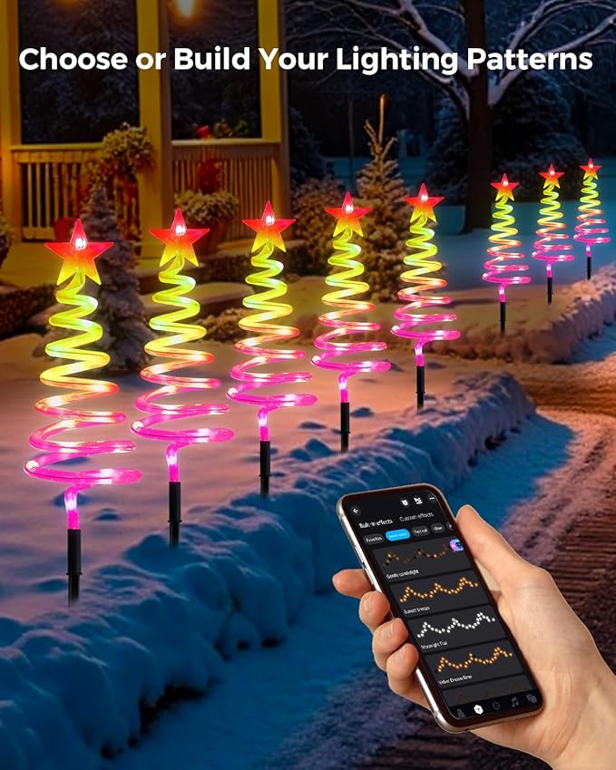 Smart Spiral Christmas Pathway Lights, 16 Mil Color, Timer, App Control, Music Sync, 82 Modes, Christmas Yard Decorations Outdoor, 8 Pack