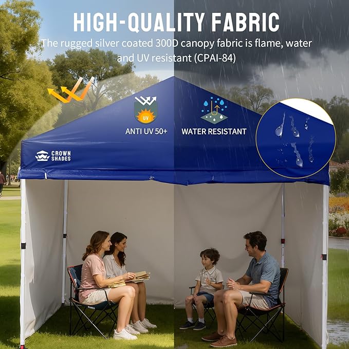 CROWN SHADES 10X10 Comercial Instant Canopy Pop Up Tent with Center Lock (10x10 with 4 Sidewalls, Navy Blue)