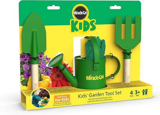 Red Toolbox Miracle-GRO 4 Piece Hand Garden Toolset for Kids Age 3+ with Hand Trowel, Hand Fork, Gloves and Watering Can