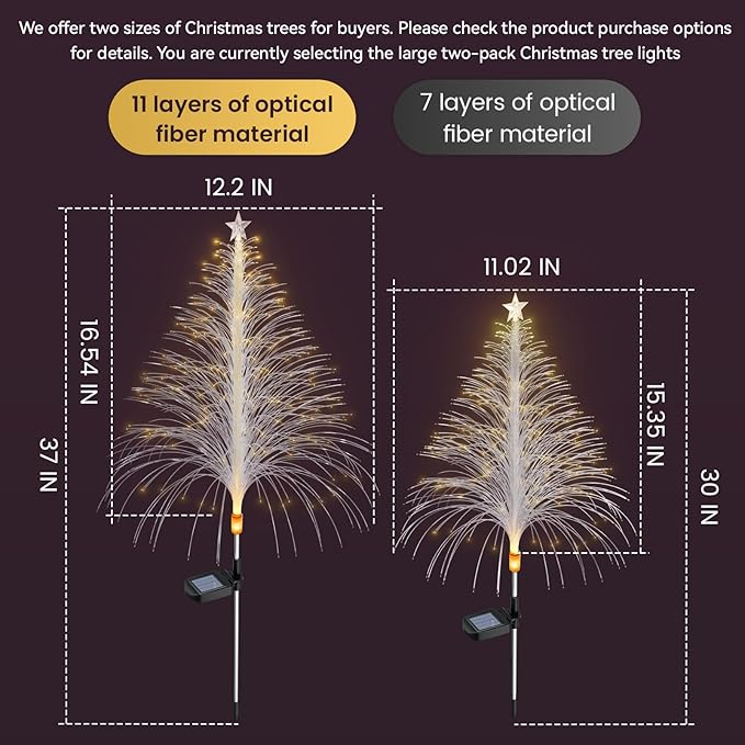 2 Packs Christmas Tree Solar Garden Light with Multi-Colored Change, Auto ON/Off Outdoor Yard Light, Solar Lighting for Garden, Porch, Christmas and Festival Decoration (L_Size)