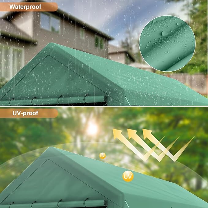 10x20 Carport, Heavy Duty Carports with Removable Sidewalls, Waterproof and UV-Resistant Portable Outdoor Garage Shelter for All Season (Green)