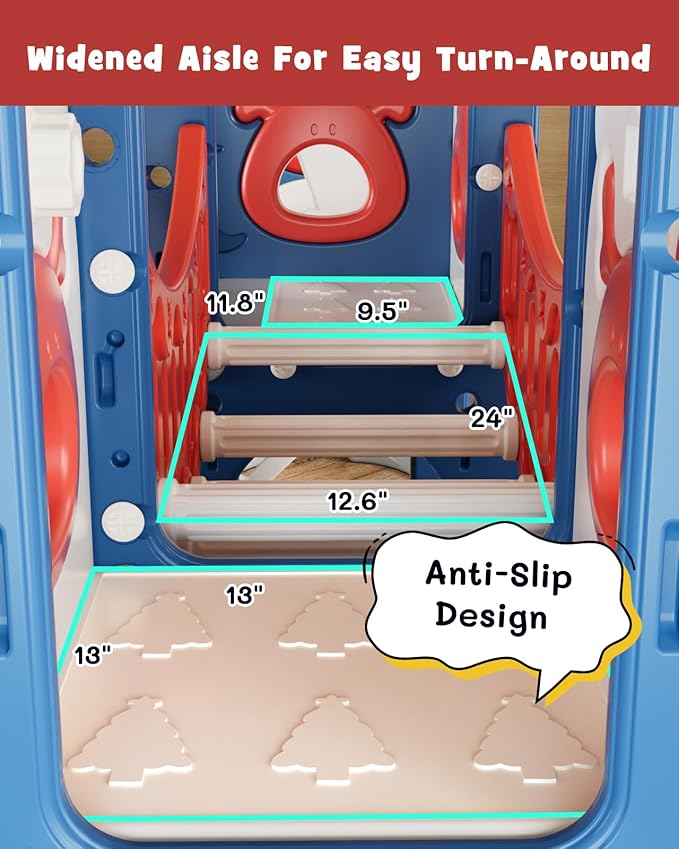 XJD 12-in-1 Toddler Slide and Swing Set, Kids Slide for Toddlers Age 1+, Toddler Outdoor Playset New Upgrade with Golf Set, Basketball Hoop, Drawing Board for Playground (Blue Red)