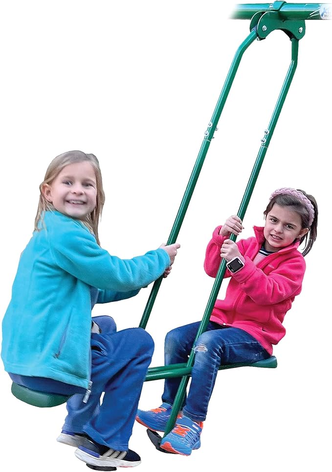 Swing, Climb and Glide Play Center. Backyard Playground Set. Easy Assembly, 7 User / 5 Station Metal Outdoor Play Set for Kids with Two Climbing Stations. 176 L x 69 Deep x 73 H, by XDP Recreation
