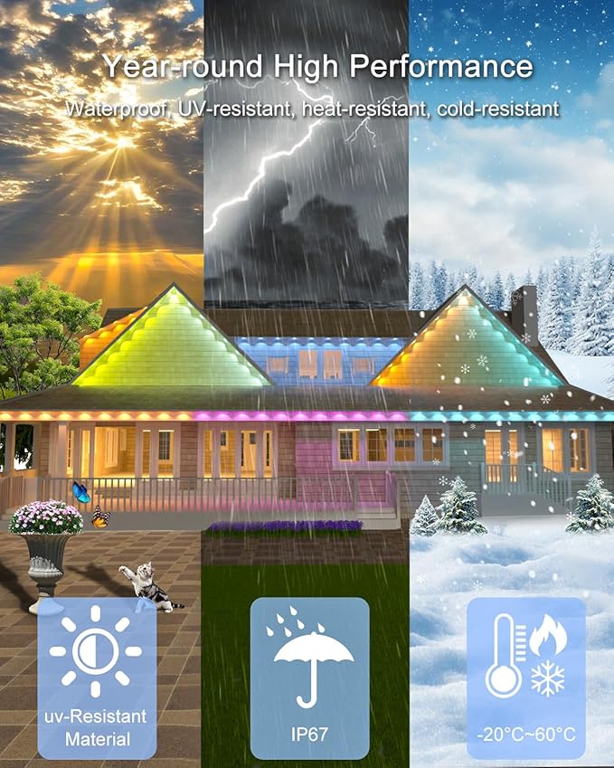 Permanent Outdoor Lights - 100FT Smart AI RGB+IC LED with 72 Lights, IP67 Waterproof, 75+ Scene Modes, Alexa/Google/Remote Control Enabled, DIY Music Sync for Christmas, Holiday & Home Decor, White