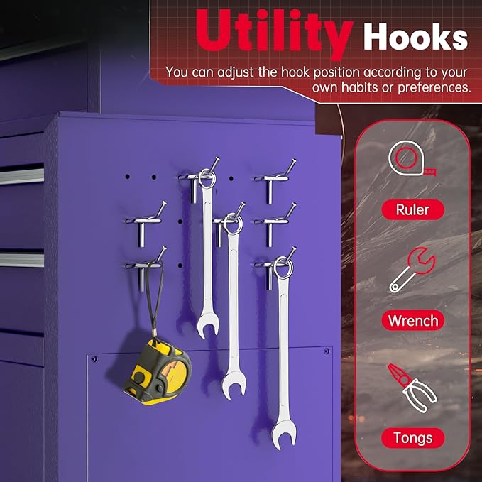 Superday Metal Tool Chest, 8 Drawer Rolling Tool Chest with Wheels, Detachable Tool Storage Cabinet with Lock for Garage, Steel Tool Cart with Liner & Hooks for Workshop, Warehouse (Purple)