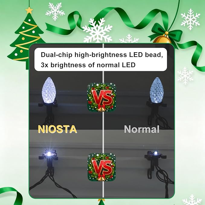 C9 LED Outdoor Christmas Lights,C9 String Lights with Quick Clips,for Xmas House Roof Gutter,Plug in & Connectable,66FT 100 Light,Blue & White