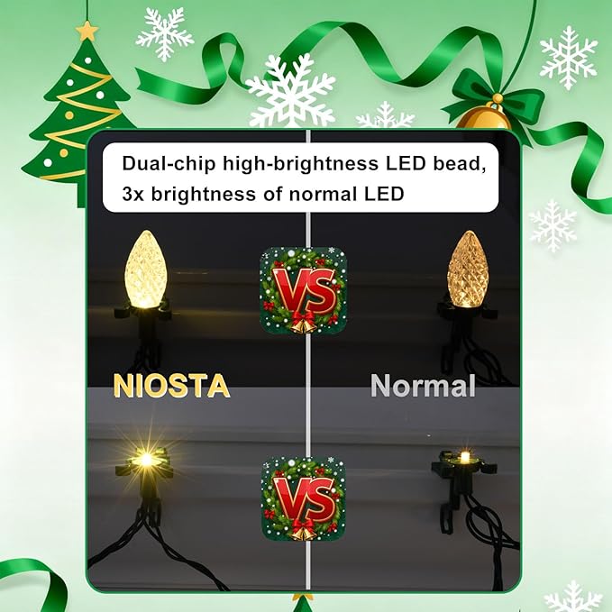 C9 LED Outdoor Christmas Lights,C9 String Lights with Quick Clips,for Xmas House Roof Gutter,Plug in & Connectable,66FT 100 Light, Warm White