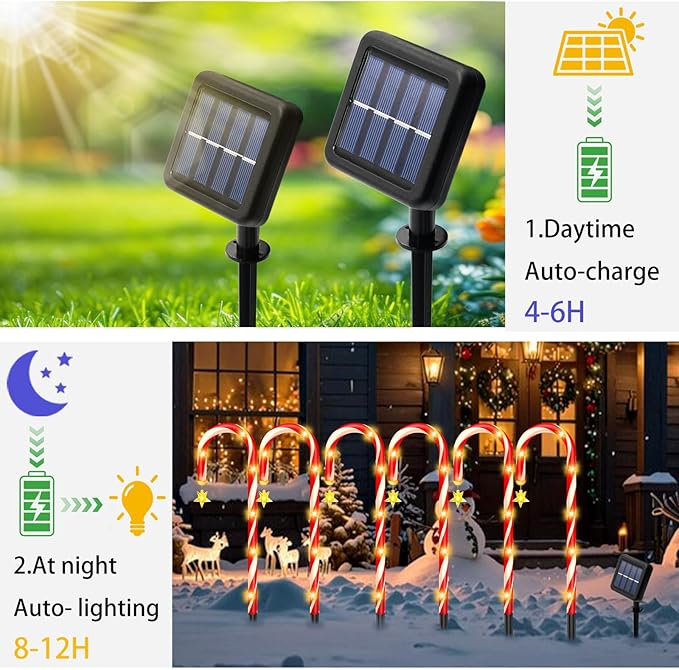 Solar Christmas Decorations Outdoor, 12 Pack Solar Candy Cane Christmas Lights 8 Lighting Modes 180 Bright LED, Waterproof Outside Xmas DIY Decorations for Pathway Yard Garden