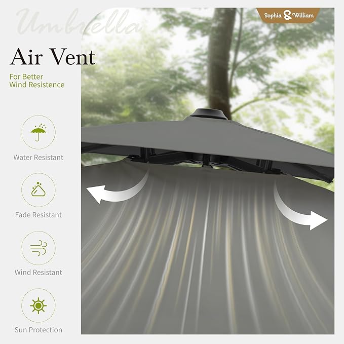 Sophia & William Cantilever Patio Umbrella 10ft, Offset Large Square Outdoor Umbrellas with 360-degree Rotation, Heavy Duty Windproof for Garden Pool Backyard, Grey (no base)