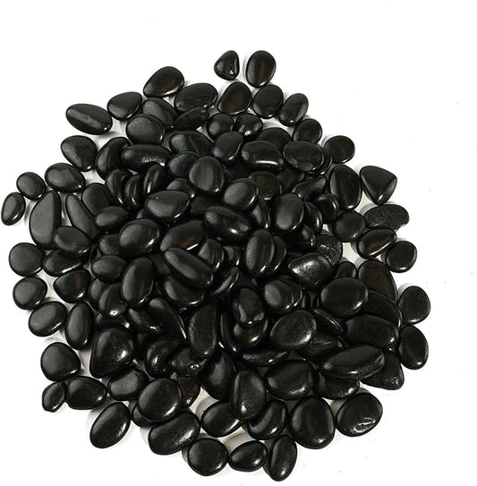 12 LBS River Rocks, StoneCreek, Decorative Garden Stones for Plant Landscaping, Polished Gravel Filler Pebbles for Home Decoration, Vases, Succulents, Flower Beds and Fish Tanks (Black, Medium)
