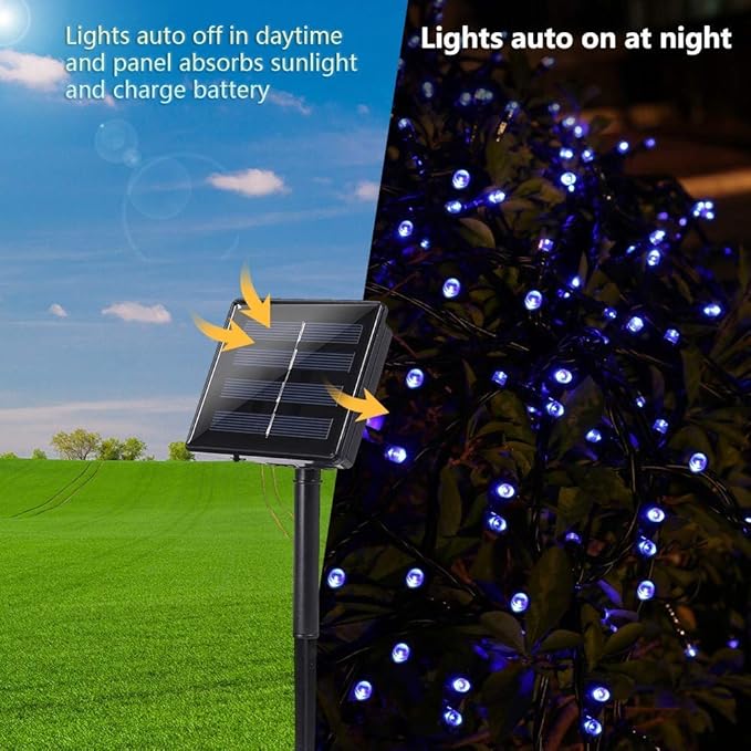 Toodour Solar Christmas Lights Outdoor, 2 Packs Total 144ft 400 LED Solar String Lights with 8 Mode, Outdoor Christmas String Light for Garden, Patio, Fence, Balcony, Xmas Tree Decor - Blue