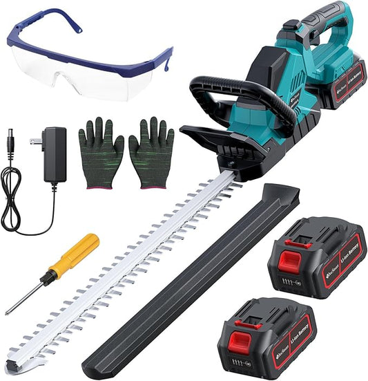 20'' Hedge Trimmer Cordless with 2pcs 4000mAh Battery, Electric Handheld Bush Clipper with Rechargeable Batteries, 3000RPM 180¡Æ Rotatable Head, 2/3'' Blade Gap