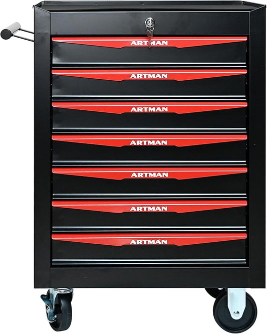 RYH 7 Drawers Rolling Tool Chest - Heavy Duty Mobile Tool Cart with Locking Wheels & Ball Bearing Drawers,30.5 H x 20.9 W x 13 D Garage Tool Storage Cabinet (Black, 7 Drawers)
