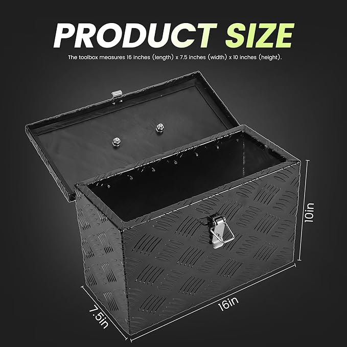 16 Inch Aluminum Tool Box, Truck Bed Storage Tool Organizer with Top Handle for Truck Trailer Pickup RV 16X7.5X10 Black