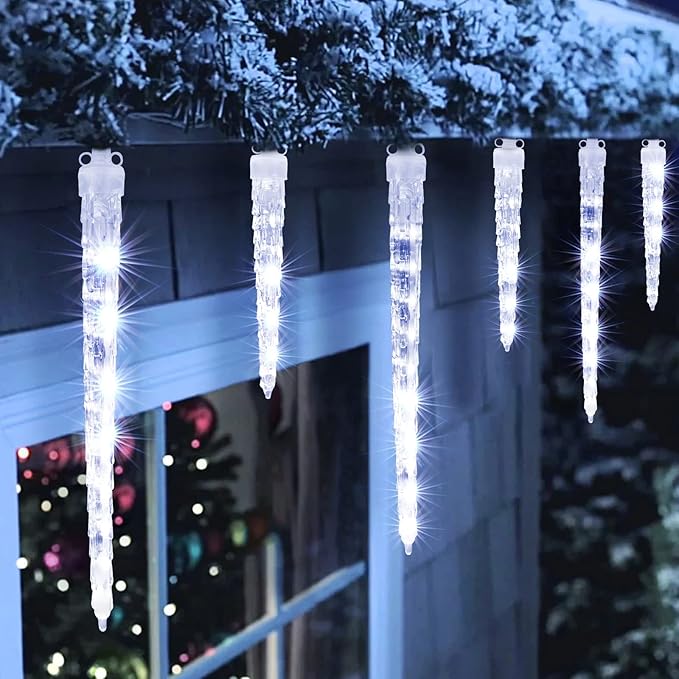 Joomer Icicle Christmas Lights Outdoor,13FT 20 Icicles 320 LED Meteor Shower Icicle Lights Timer Waterproof Connectable Christmas Light for Outside Home Xmas Decoration - White
