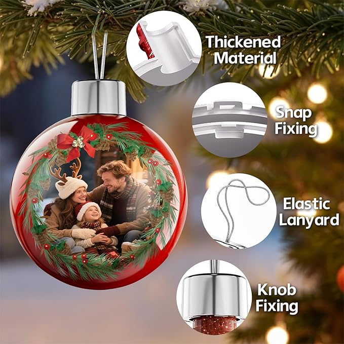 Bemaystar Personalized Christmas Ornaments 2025 - Custom Christmas Ball Ornaments, Customized Double-Sided Photo Ornament, Custom Ornament for Christmas Tree, Xmas Gifts for Mom, Dad, Kids, Pets