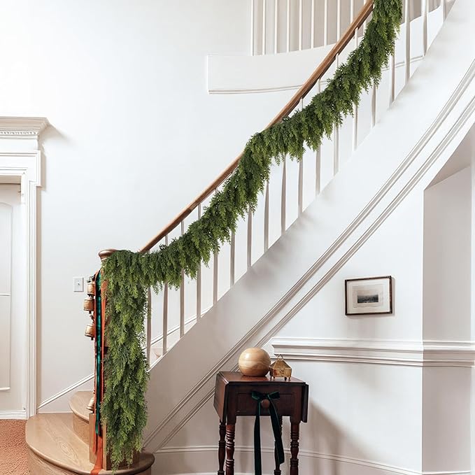 9ft Christmas Cedar Garland with Soft Thickness Pine, Artificial Green Faux Cedar Pine Garland for Mantle Fireplace Indoor Outdoor Holiday Party Home Decoration（4 Pcs）