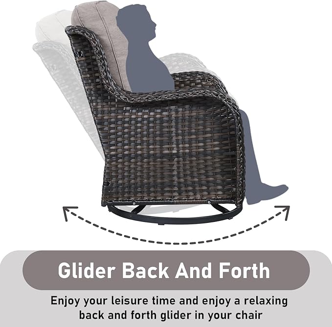 Wicker Outdoor Conversation Set-6 Pieces Outdoor Wicker High Back Couch with Swivel Rocker Chairs Patio Furniture for Deck Poolside Backyard-Brown/Grey