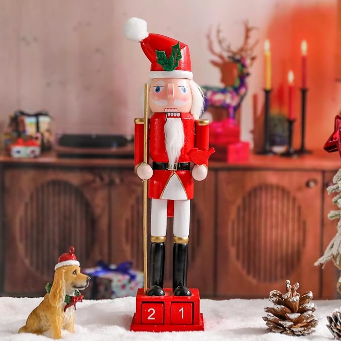 Christmas Nutcracker Decorations Nutcracker Figure 12 Inch Wooden Nutcrackers Cardinal Nutcracker Soldier for Table Desktop Home Christmas Decor Xmas Indoor Decor Cardinal