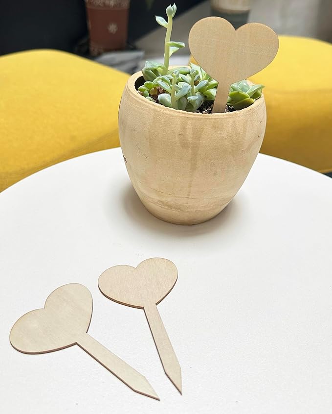 100 Pcs Wood Plant Labels, Natural Wooden Plant Marker Garden Sign Tags, Heart Type Garden Markers for Succulents, Herbs, Seedlings, Potted, Flowers, Vegetables (Heart)
