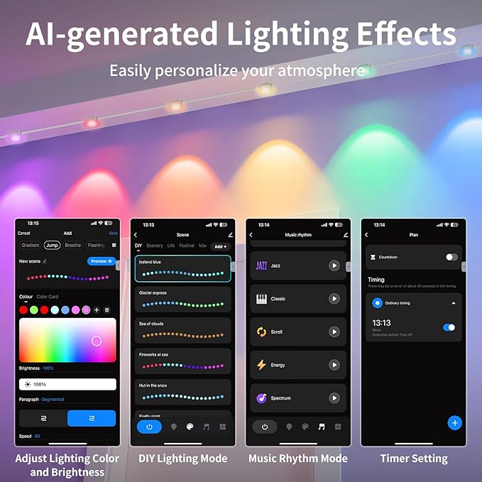 100ft Permanent Outdoor Lights with 60 LEDs, IP68 Waterproof Smart RGB+IC LED Christmas Light with 75 Scene Modes, Holiday Lights for Christmas Halloween, Work with Wi-Fi, Alexa & Google Assistant