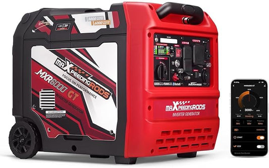 maXpeedingrods 6000 Watt Portable Inverter Generator with Bluetooth? App Remote Control, with Electric Start, Dual Voltage Output with Wheels and Telescopic Handle for Garden, RV Trips, Home Backup