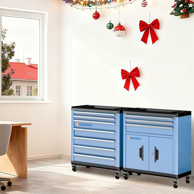 10 Drawer Rolling Tool Chest with Locks& Multifunctional CounterTop,2 Different Types Tool Chest with Swivel Casters,Tool Cabinet with Connection Rods,Can Be Used Individually or In Combination
