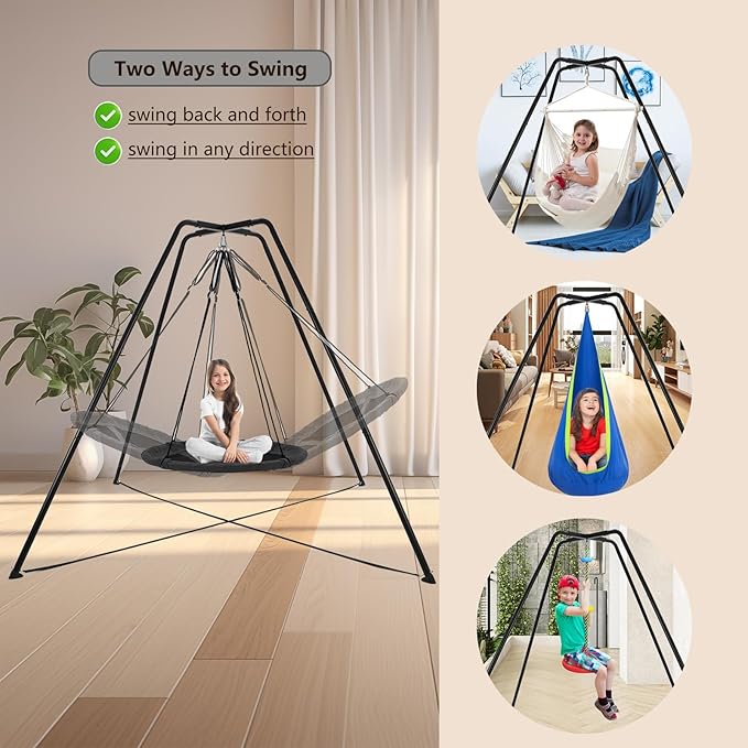 Swing Stand for Kids, 330LBS Heavy Duty Metal Swings Frame for Backyard Indoor, Anti-Rust and All Weather Resistance, Saucer Swing -NOT Included Black