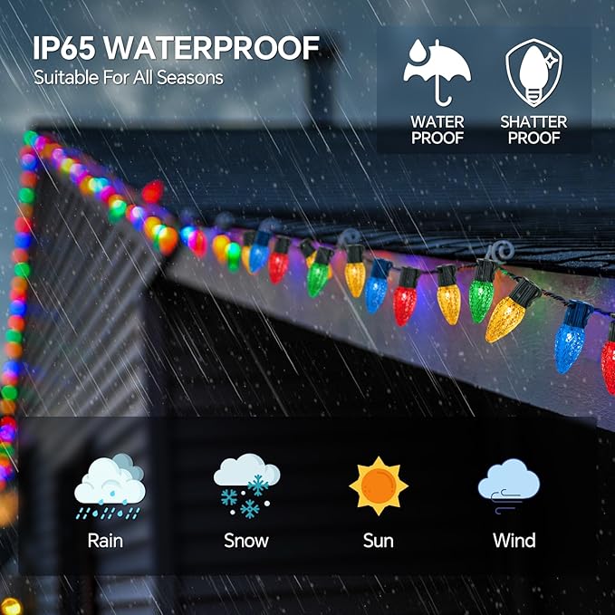 Smart C9 Christmas Lights Outdoor, 66FT 100 LED RGB Color Changing Christmas Lights, APP Remote Controlled Music Sync Waterproof Connectable String Lights for Indoor Outdoor Xmas Decor